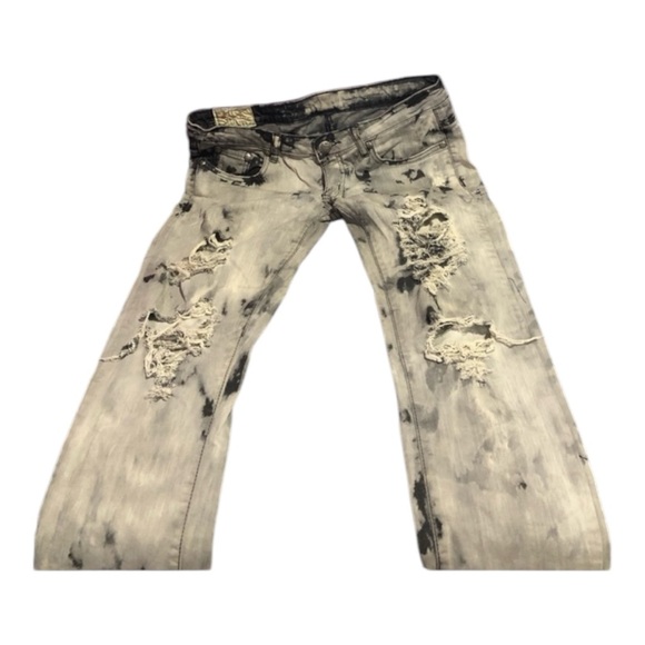 Machine Distressed Ripped Stonewashed Straight Leg Gray and Black Jeans Size 9 - Picture 3 of 13